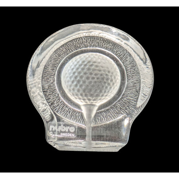 Nybro of Sweden Crystal Golf Ball on Tee Paperweight Desk Accessory Frosted - Picture 2 of 7